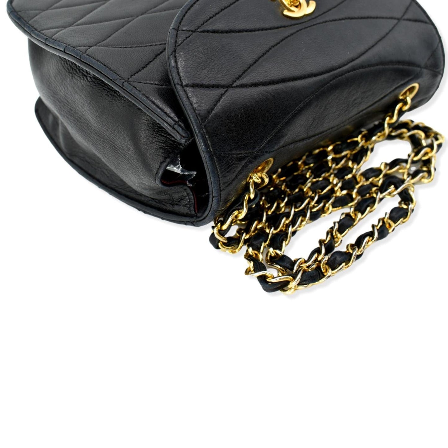 CHANEL Rare Wave GHW CC Flap Vintage Lambskin Shoulder Bag Black
