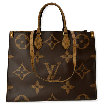 LOUIS VUITTON Onthego GM Giant Monogram Canvas Tote Shoulder Bag Brown