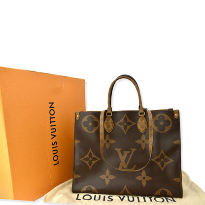 LOUIS VUITTON Onthego GM Giant Monogram Canvas Tote Shoulder Bag Brown