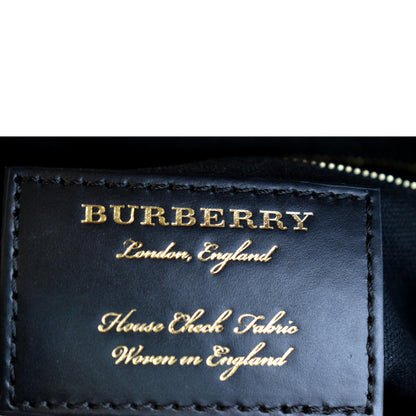 BURBERRY Banner Derby Small House Check Leather Tote Shoulder Bag Dusty Pink