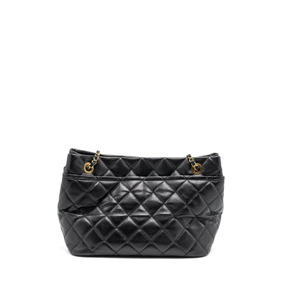 Chanel quilted shoulder shopping tote bag caviar black