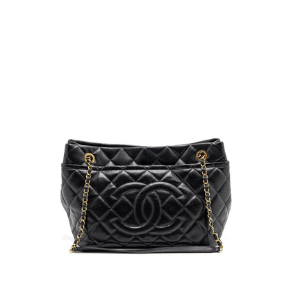 Chanel quilted shoulder shopping tote bag caviar black