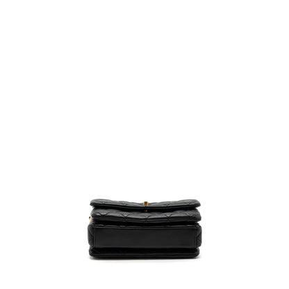 Chanel 22a Button On Chain Flap Shoulder Bag Lambskin Black Brushed (Microchip)