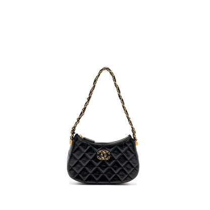 Chanel 23k Small Hobo Shoulder Bag Calfskin Black  (microchip)