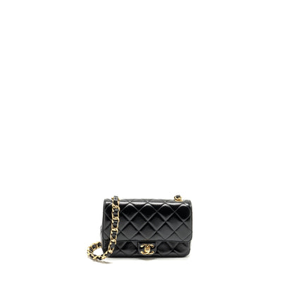 Chanel 24b Giant Chain Flap Shoulder Bag Lambskin Black  (Microchip)