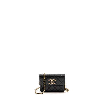 Chanel Zirconium Flap Clutch/Card Holder with Chain Lambskin Black