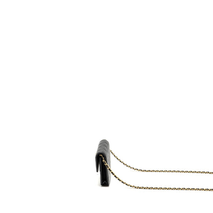 Chanel Zirconium Flap Clutch/Card Holder with Chain Lambskin Black