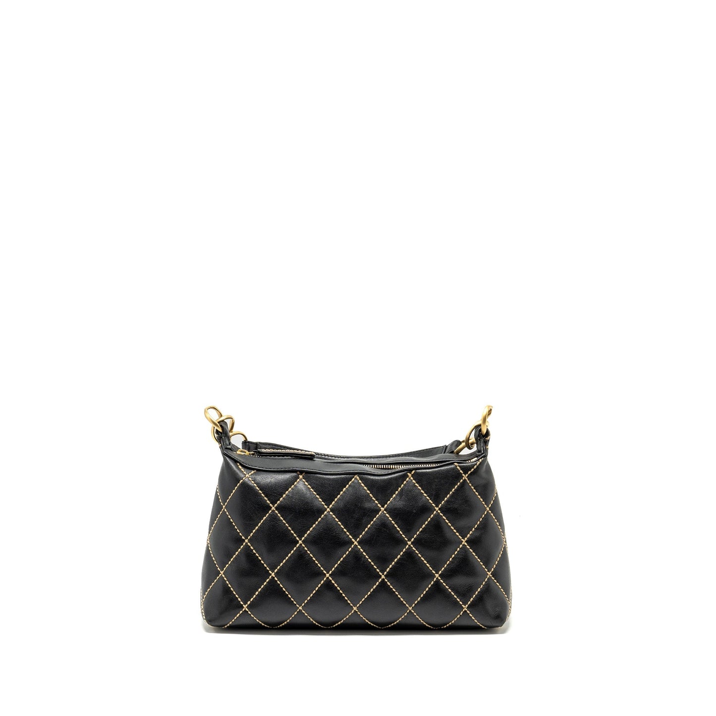 Chanel vintage quilted zip shoulder bag calfskin black