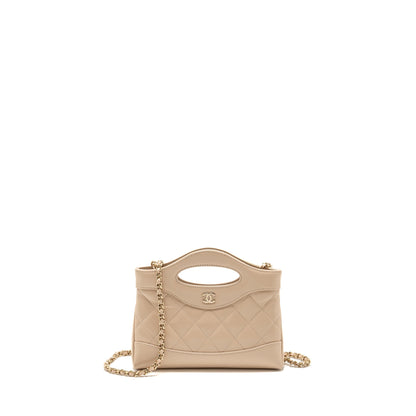 Chanel Mini 31 clutch with chain shiny lambskin light beige L ( microchip)