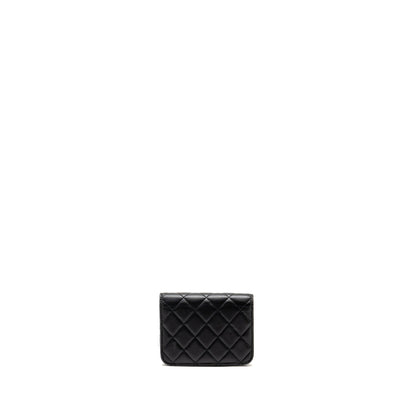 Chanel Zirconium Flap Clutch/Card Holder with Chain Lambskin Black