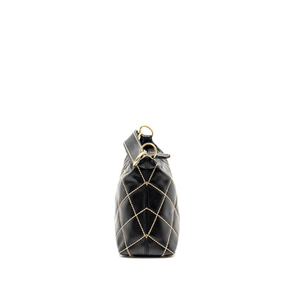 CHANEL Vintage Wild Stitch Shoulder Bag Calfskin Black