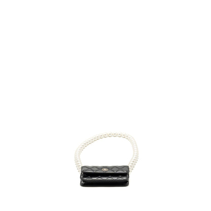 Chanel CC Logo Clutch with Giant Pearl Chain Lambskin Black L