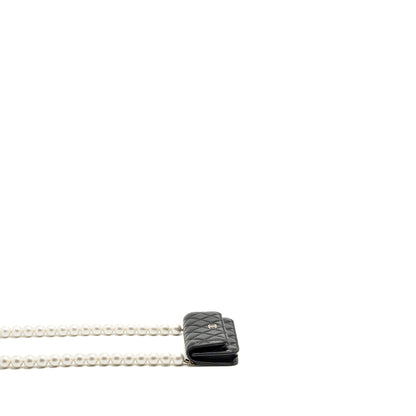 Chanel CC Logo Clutch with Giant Pearl Chain Lambskin Black L