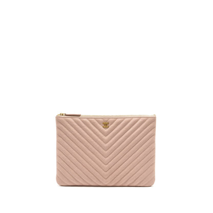 Chanel Chevron Zip Clutch calfskin light pink