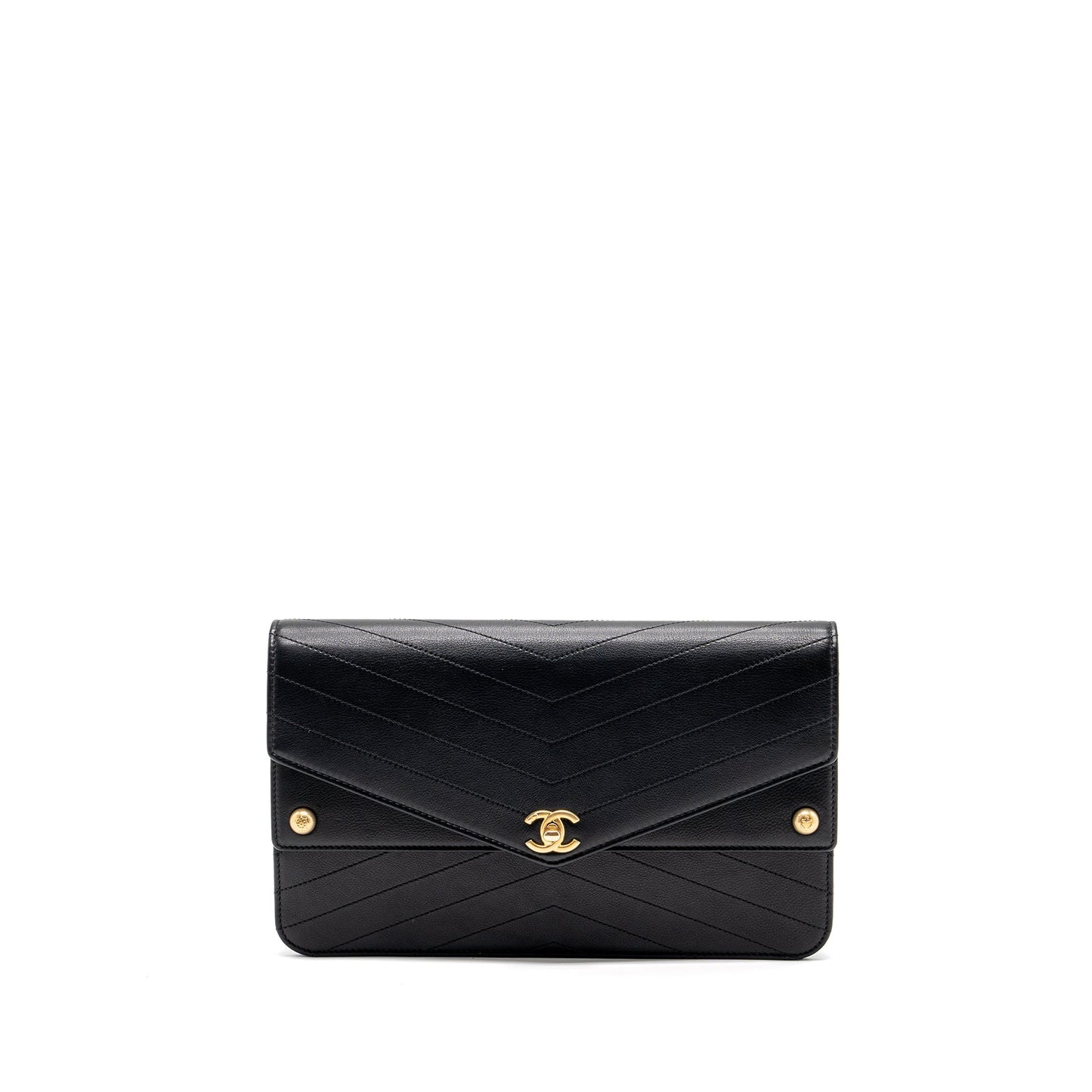 Chanel Voyage Chevron Clutch Calfskin Black