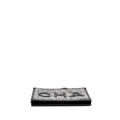 Chanel Letter Logo Clutch Bag Tweed PVC/Lambskin Black L