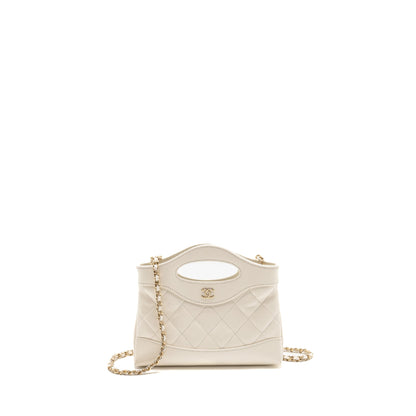 Chanel Mini 31 Clutch With Chain Shiny Lambskin White L (microchip)