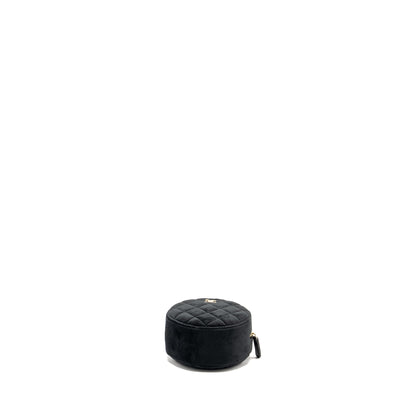 Chanel Pearl Crush Round Clutch Quilted Velvet Black L