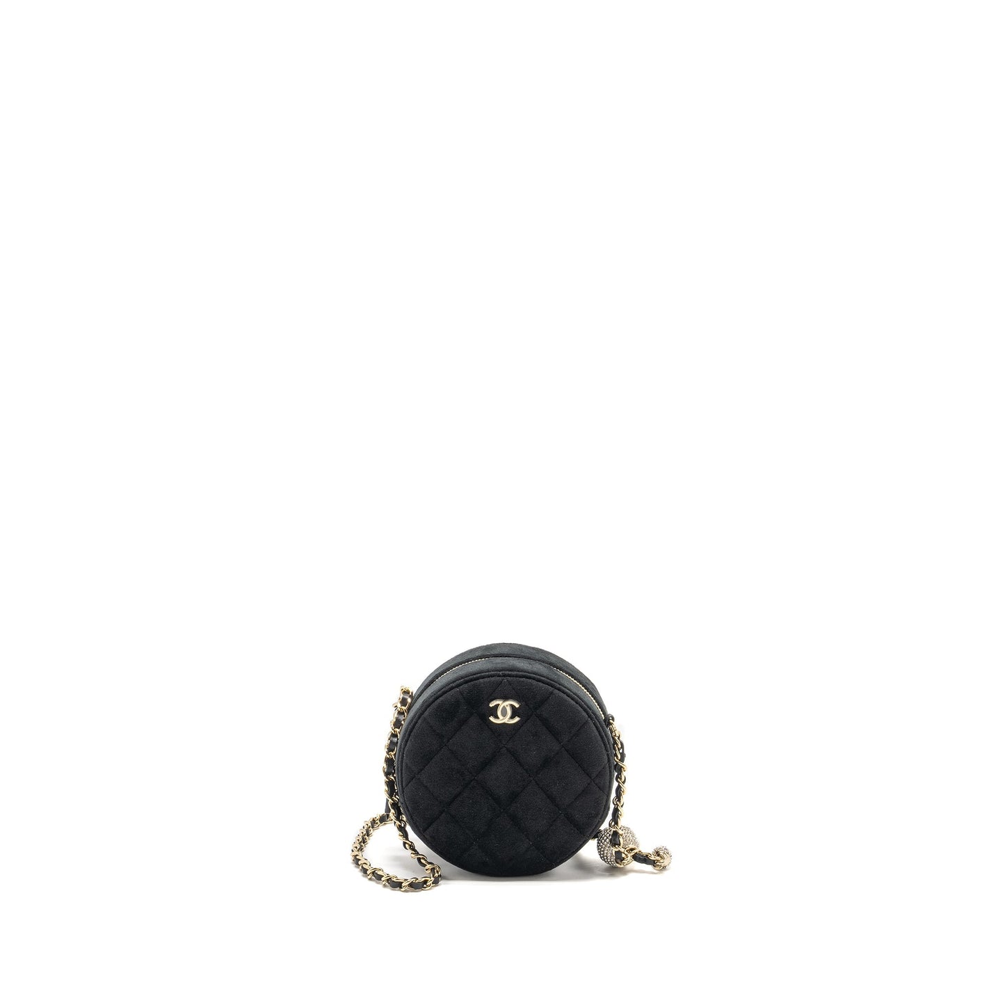 Chanel Pearl Crush Round Clutch Quilted Velvet Black L