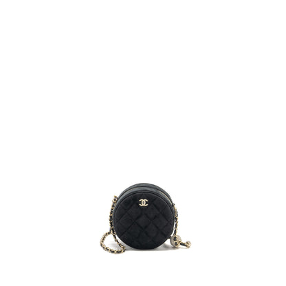 Chanel Pearl Crush Round Clutch Quilted Velvet Black L