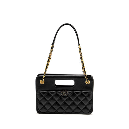 Chanel 23S Clutch Bag With Chain Calfskin Black Brush  (microchip)