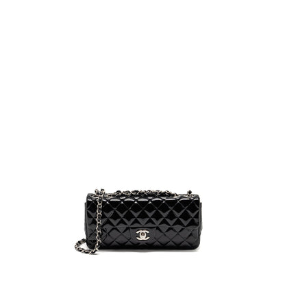 Chanel East West Flap Shoulder Bag Patent Leather Black