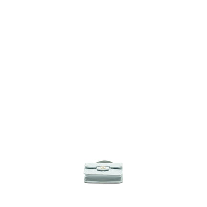 Chanel Top Handle Mini Flap Clutch with Chain Lambskin Light Blue L