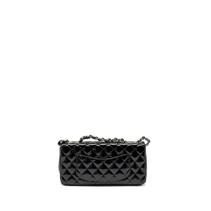 Chanel East West Flap Shoulder Bag Patent Leather Black