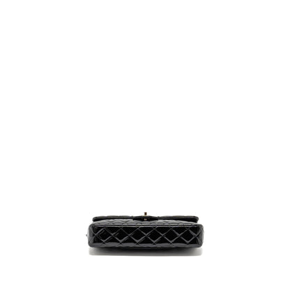 Chanel East West Flap Shoulder Bag Patent Leather Black
