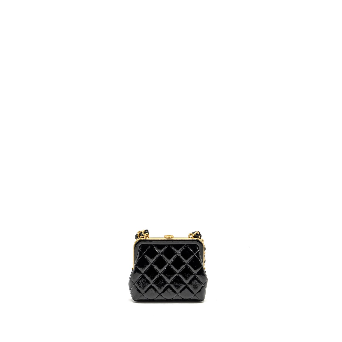 CHANEL 24A Bowknot Clutch With Chain Patent Crumpled lambskin/Shiny Lambskin Black/Pink  (Microchip)