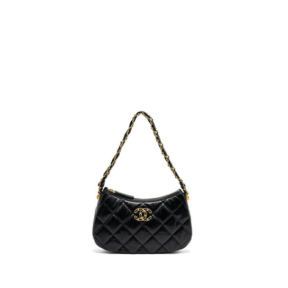 Chanel 23k 19 Hobo Shoulder Bag Calfskin Black  (microchip)