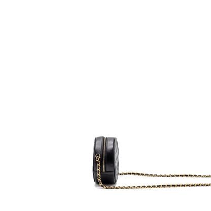 Chanel Limited Edition Charm Round Clutch With Chain Lambskin Black