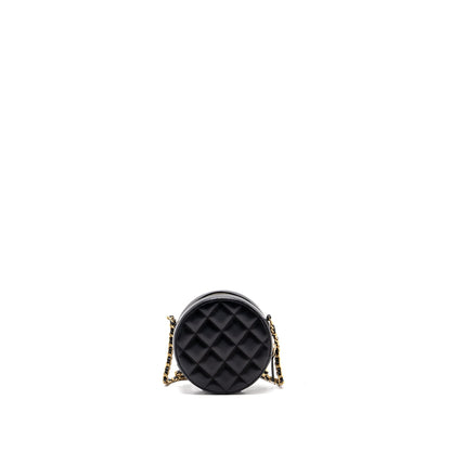 Chanel Limited Edition Charm Round Clutch With Chain Lambskin Black