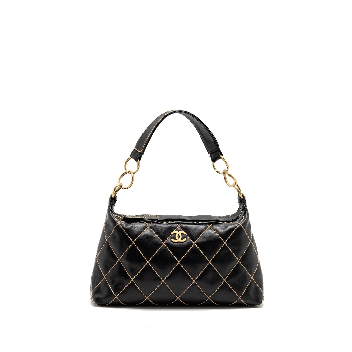 Chanel Vintage Wild Stitch Shoulder Bag Calfskin Black