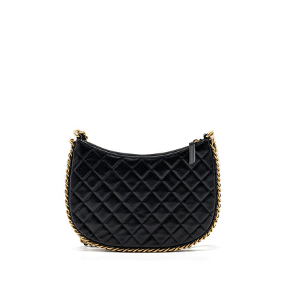 Chanel moon hobo shoulder / crossbody bag goatskin black brushed  (microchip)