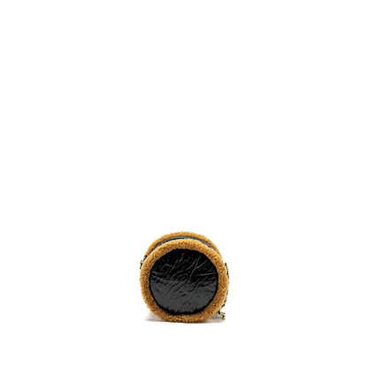 Chanel Shearling CC Round Clutch with Chain Shiny Crumpled Sheepskin Black/Light Brown L