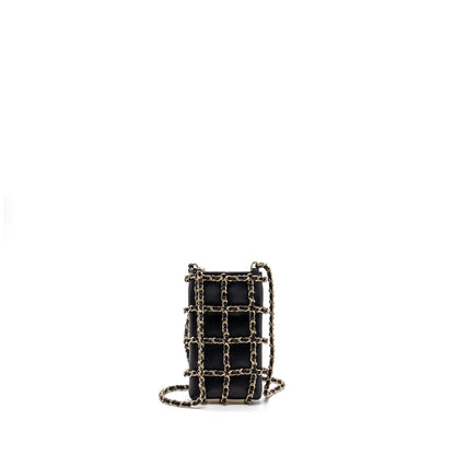 Chanel Gold Clutch O Chain Phone Holder Lambskin Black L
