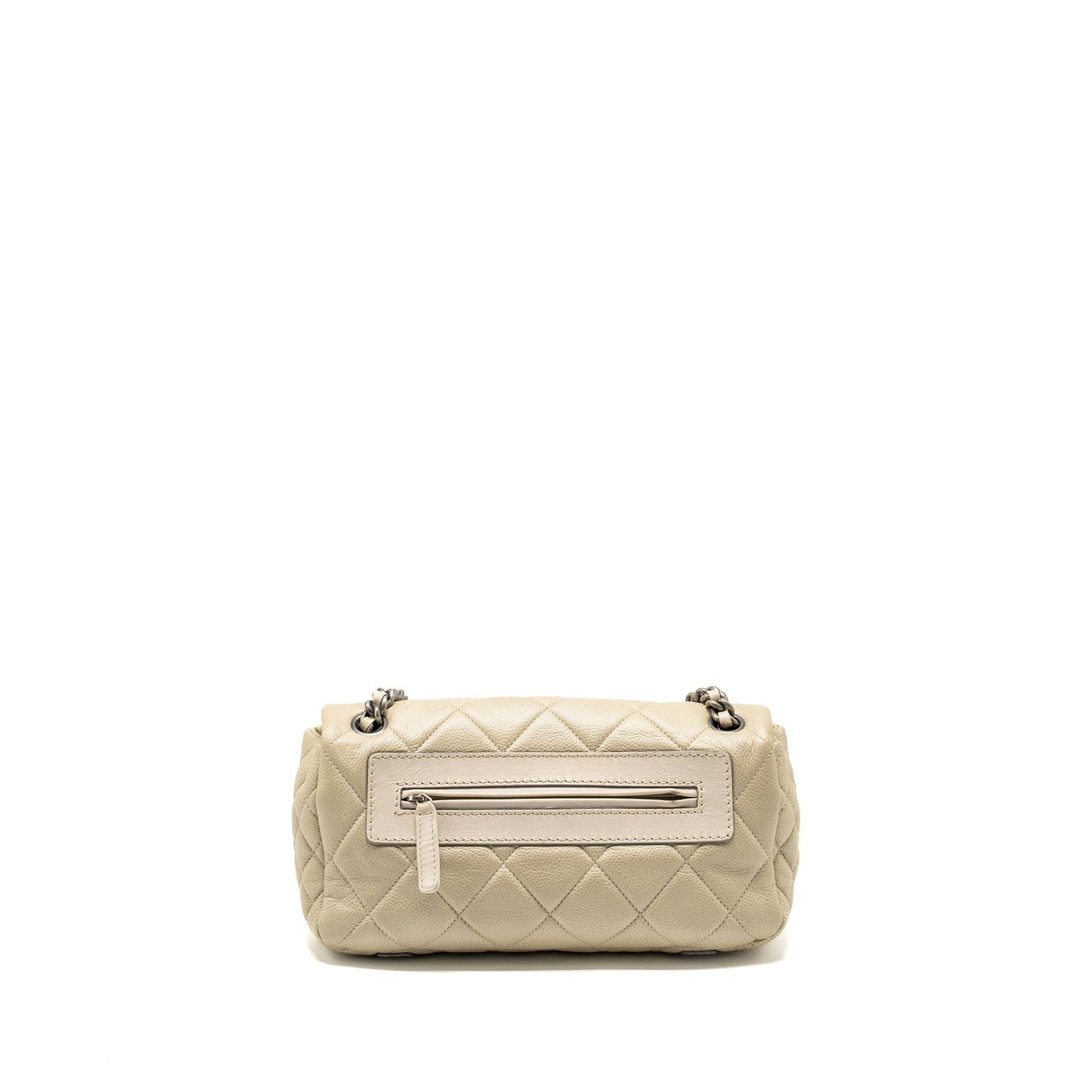 Chanel quilted flap shoulder bag caviar light beige ruthenium
