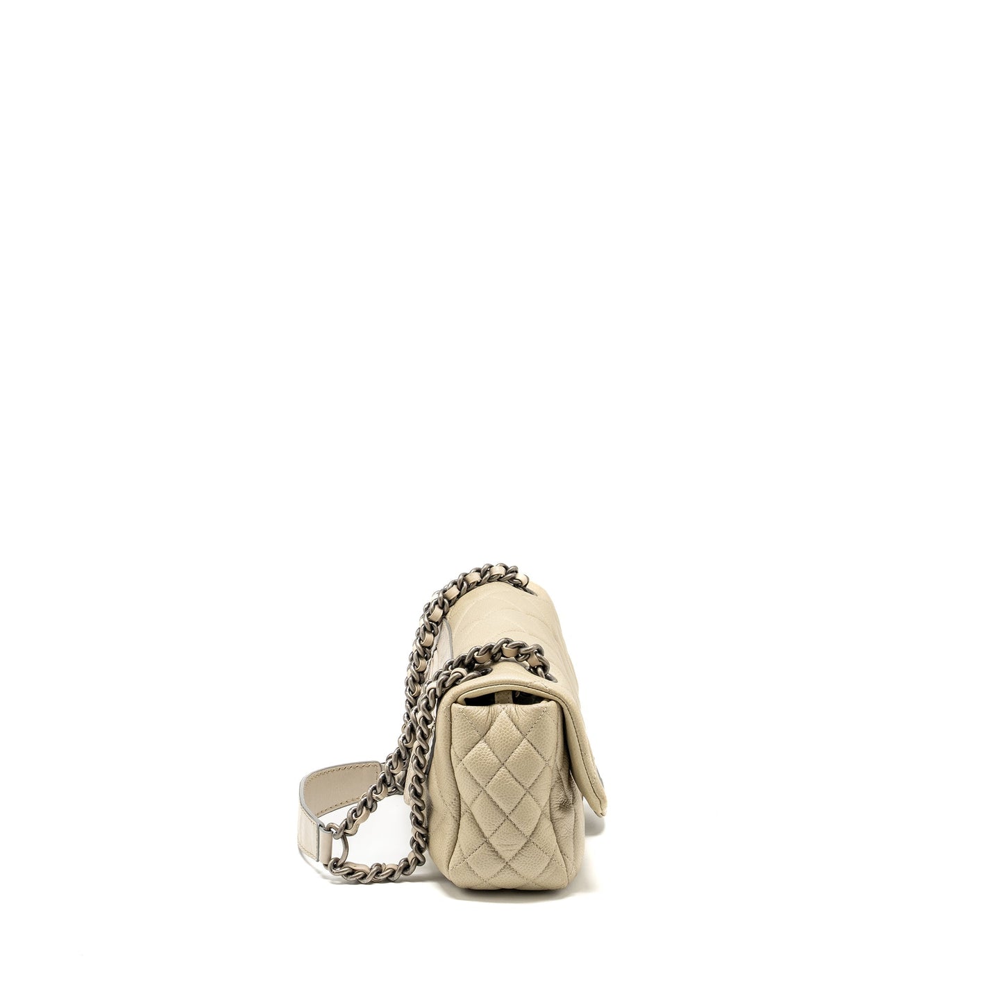 Chanel quilted flap shoulder bag caviar light beige ruthenium