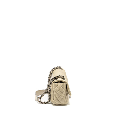 Chanel quilted flap shoulder bag caviar light beige ruthenium