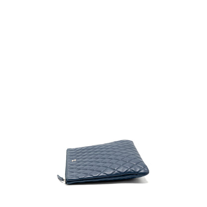 Chanel Classic Quilted Large Clutch Bag Lambskin Navy