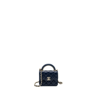 Chanel top handle mini flap Clutch Lambskin Navy L (microchip)
