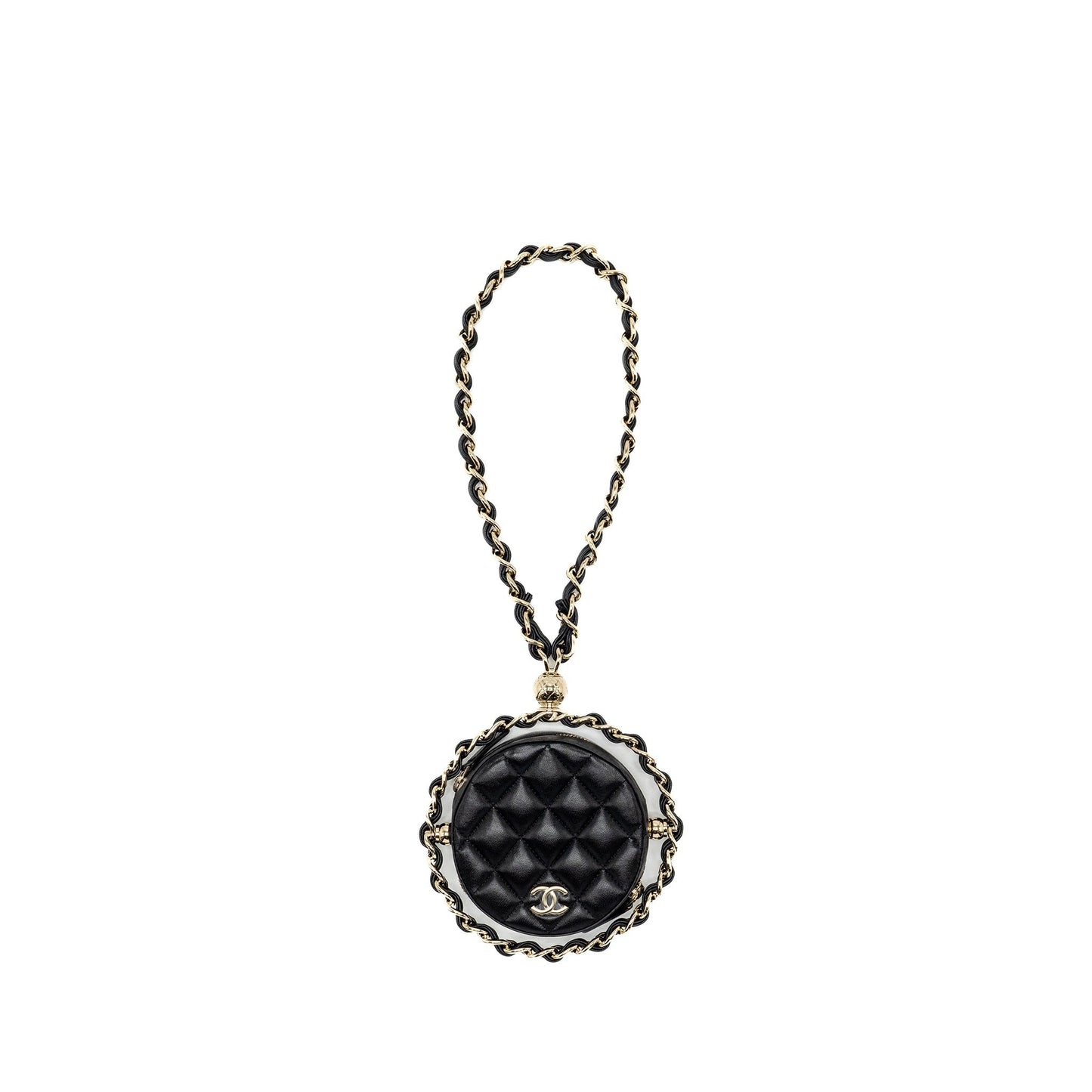 Chanel 22C Round Clutch With Chain Lambskin Black