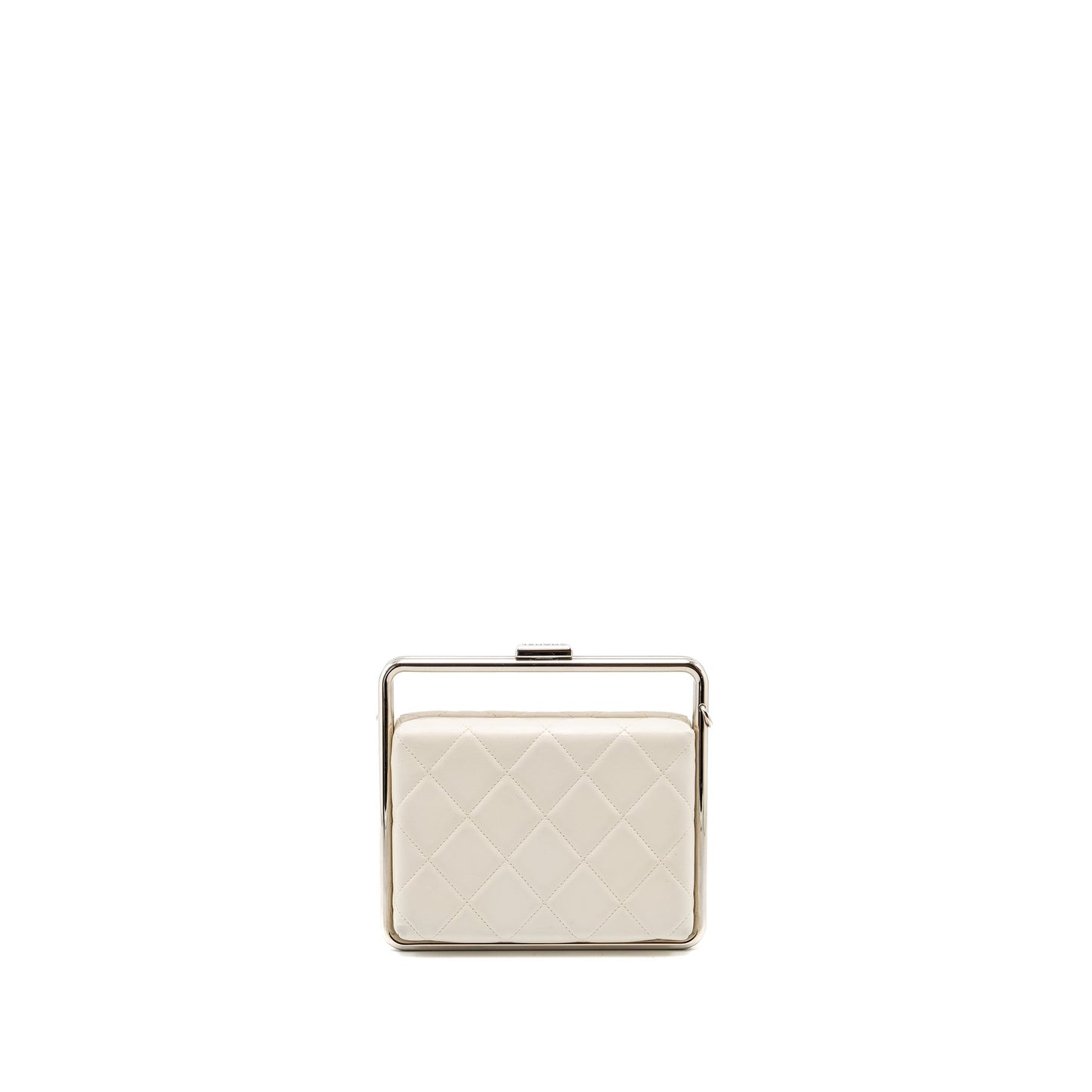 Chanel Metal Bar Clutch Bag Lambskin White