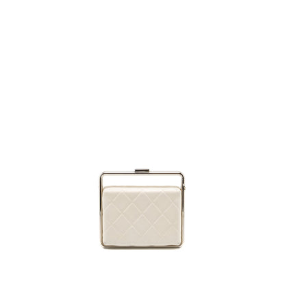 Chanel Metal Bar Clutch Bag Lambskin White