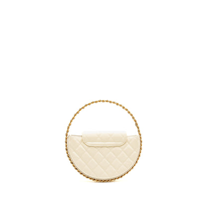 Chanel round clutch patent leather white  (microchip)