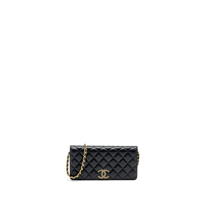 Chanel 23A clutch with chain lambskin black  (microchip)