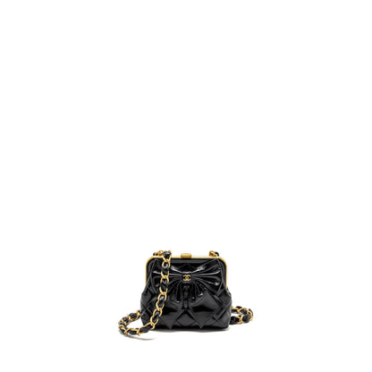 Chanel 24A Bowknot Clutch With Chain patent Crumpled Lambskin/Shiny Lambskin Black  (microchip)