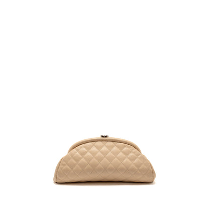 Chanel timeless kisslock clutch caviar beige