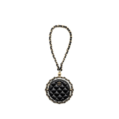 Chanel 22c Quilted Round Clutch With Chain Lambskin Black L